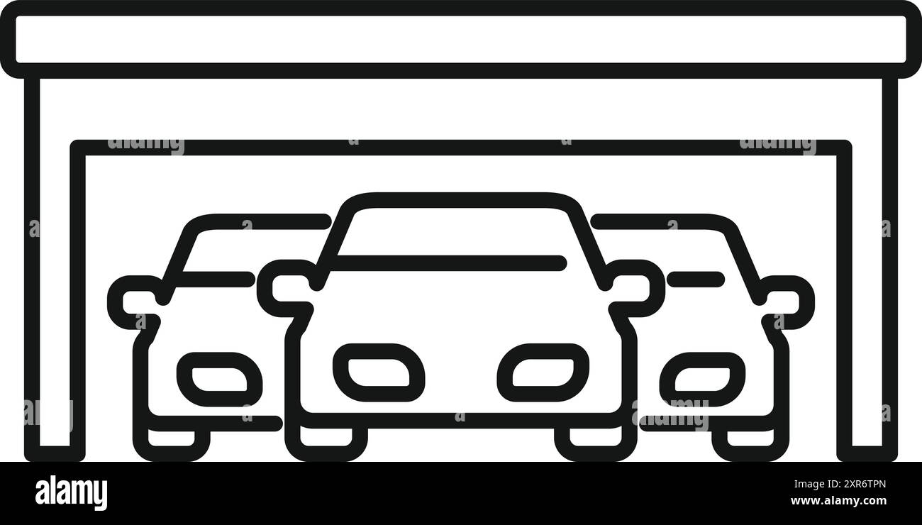 Garage con tre auto che le proteggono dal maltempo Illustrazione Vettoriale