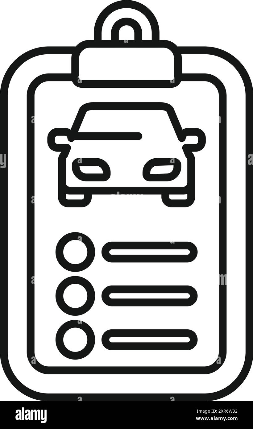 Appunti che mostra l'elenco di controllo per l'assistenza della vettura in fase di ispezione per la manutenzione dell'automobile Illustrazione Vettoriale