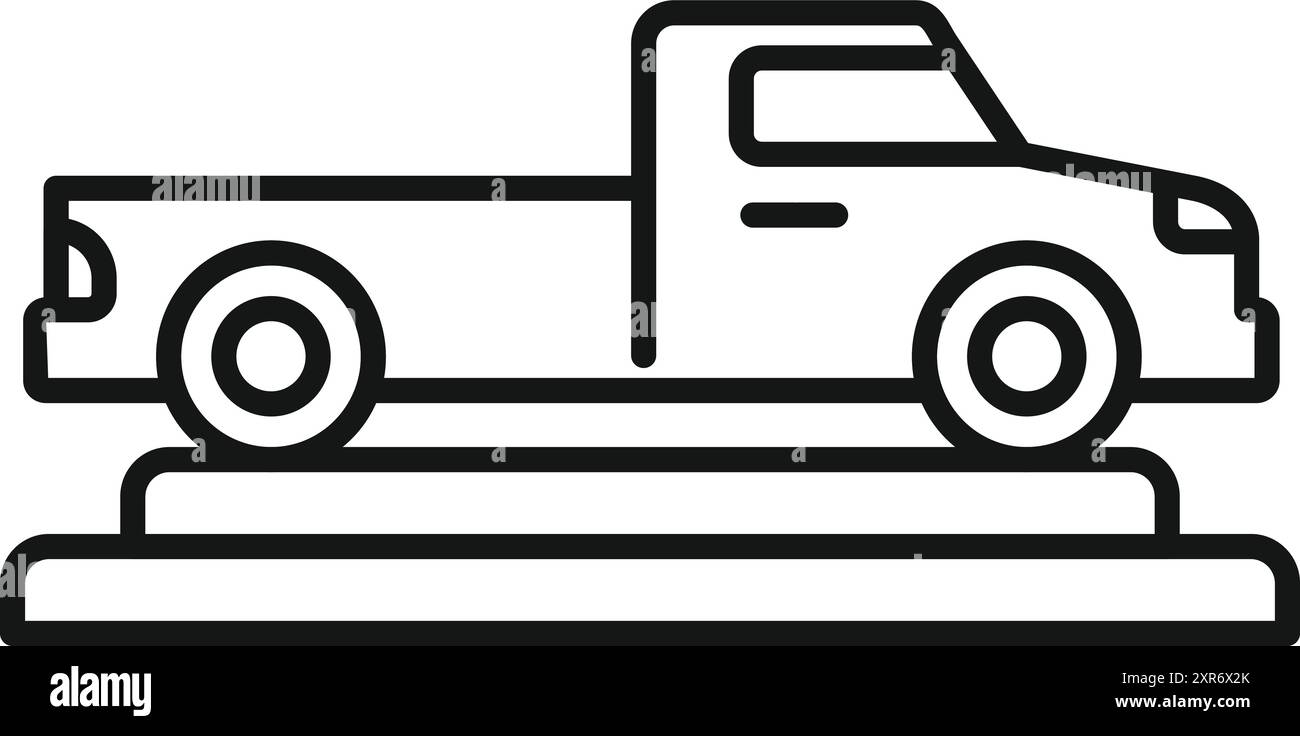 Icona a forma di riga del raccoglitore in piedi sul podio vuoto per la vendita nel punto vendita della concessionaria Illustrazione Vettoriale