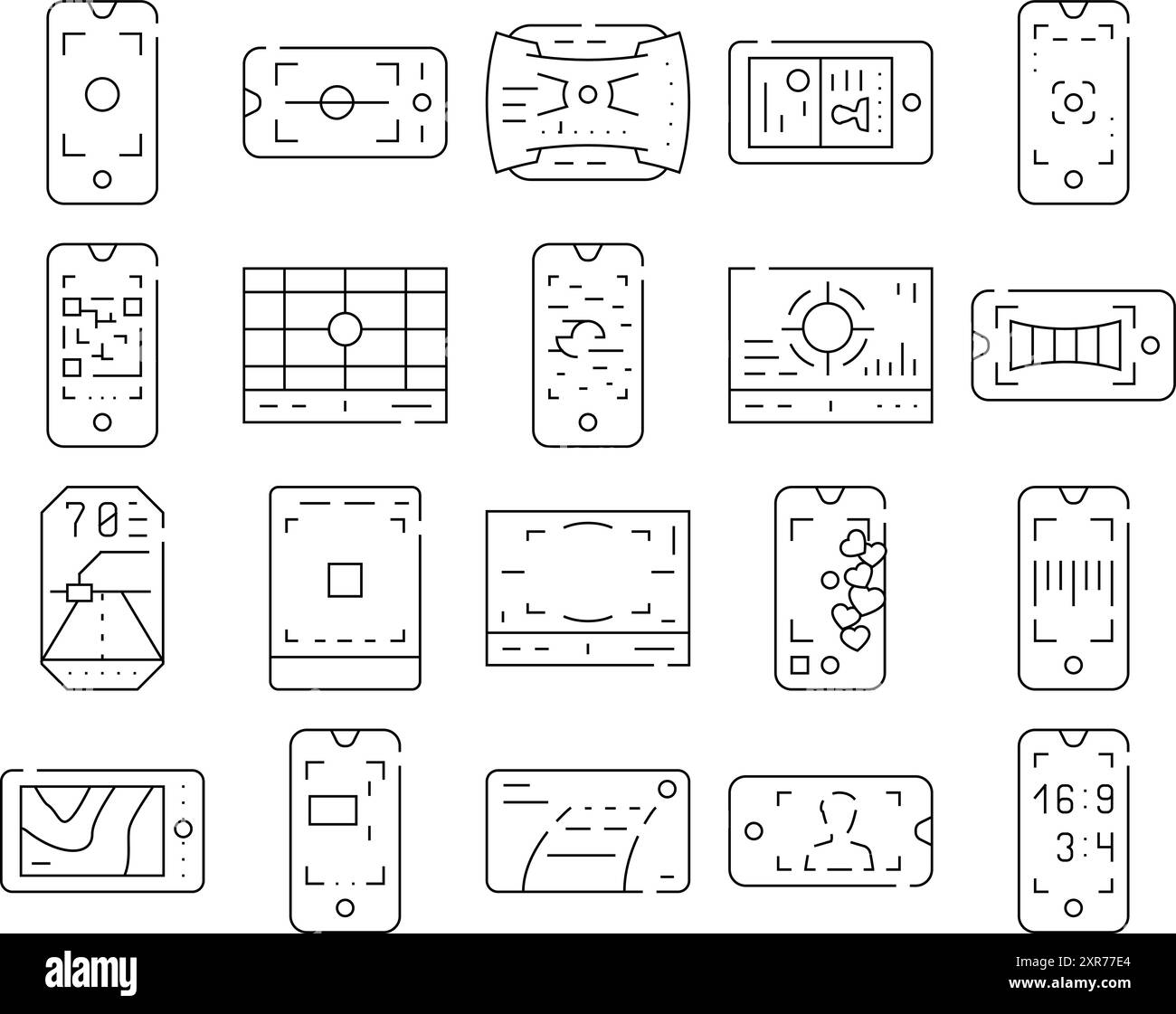 Icone delle funzioni dello smartphone del mirino Imposta vettore Illustrazione Vettoriale