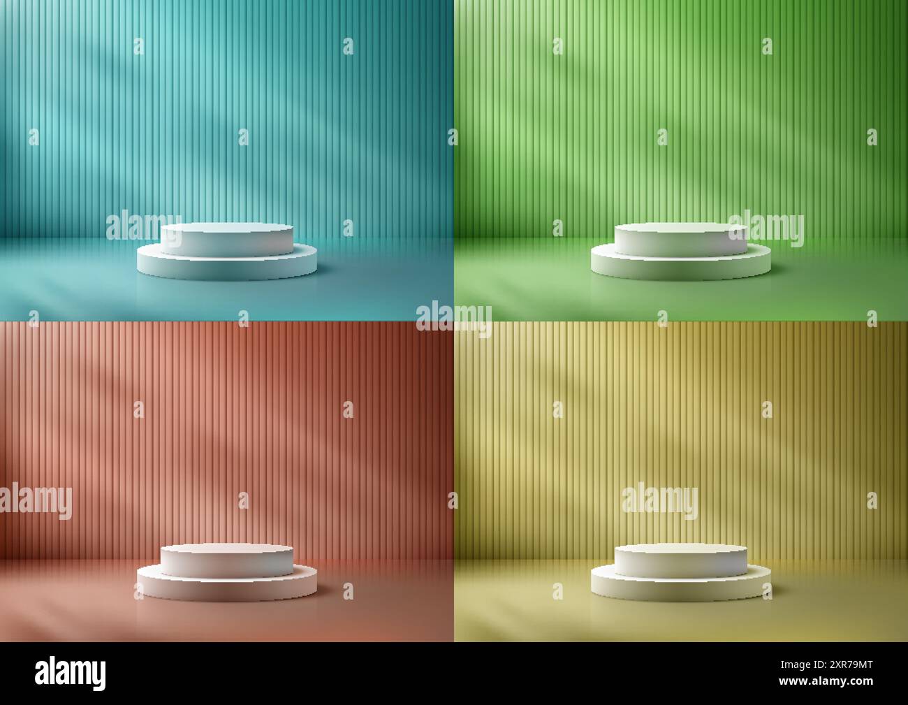 Podio bianco 3D sullo sfondo e sfondo a strisce della parete, esposizione di prodotti moderni e mockup per Showroom, design minimalista e pulito Illustrazione Vettoriale Podio bianco 3D sullo sfondo e sfondo a strisce della parete, esposizione di prodotti moderni e mockup per Showroom, design minimalista e pulito Illustrazione Vettoriale
