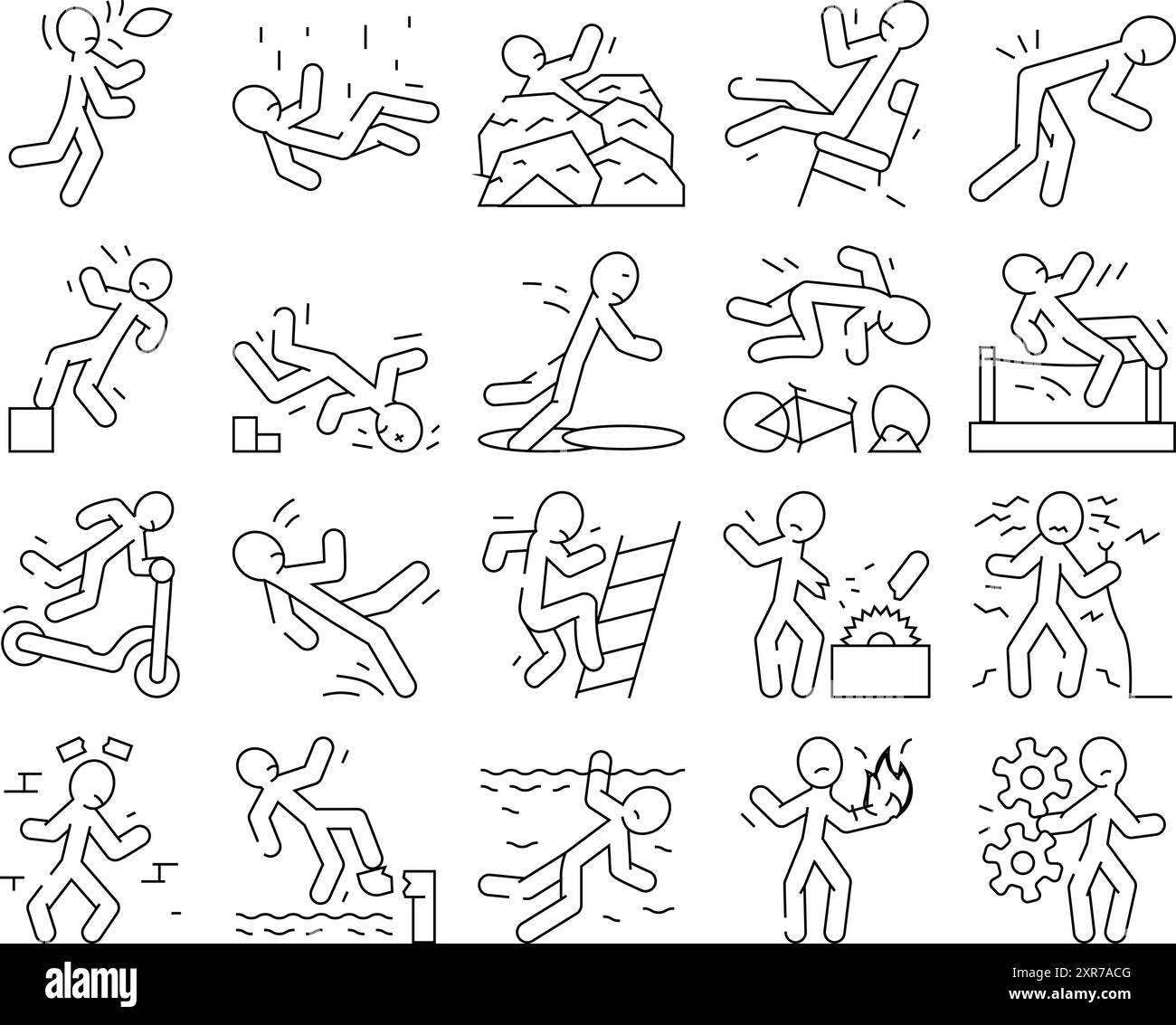 incidente lesioni uomo persone icone impostare vettore Illustrazione Vettoriale