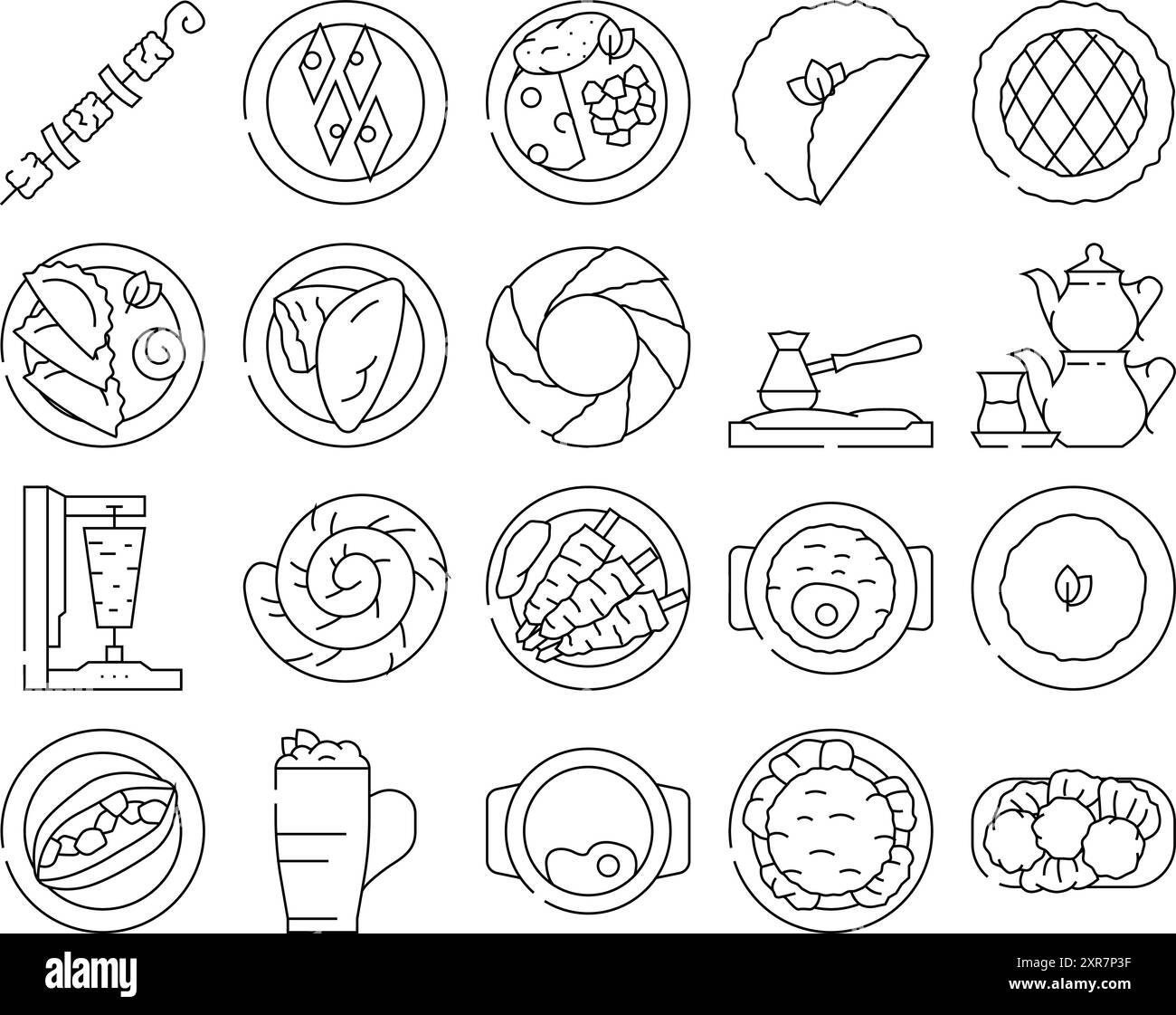 piatti della cucina turca, icone per la cena Illustrazione Vettoriale