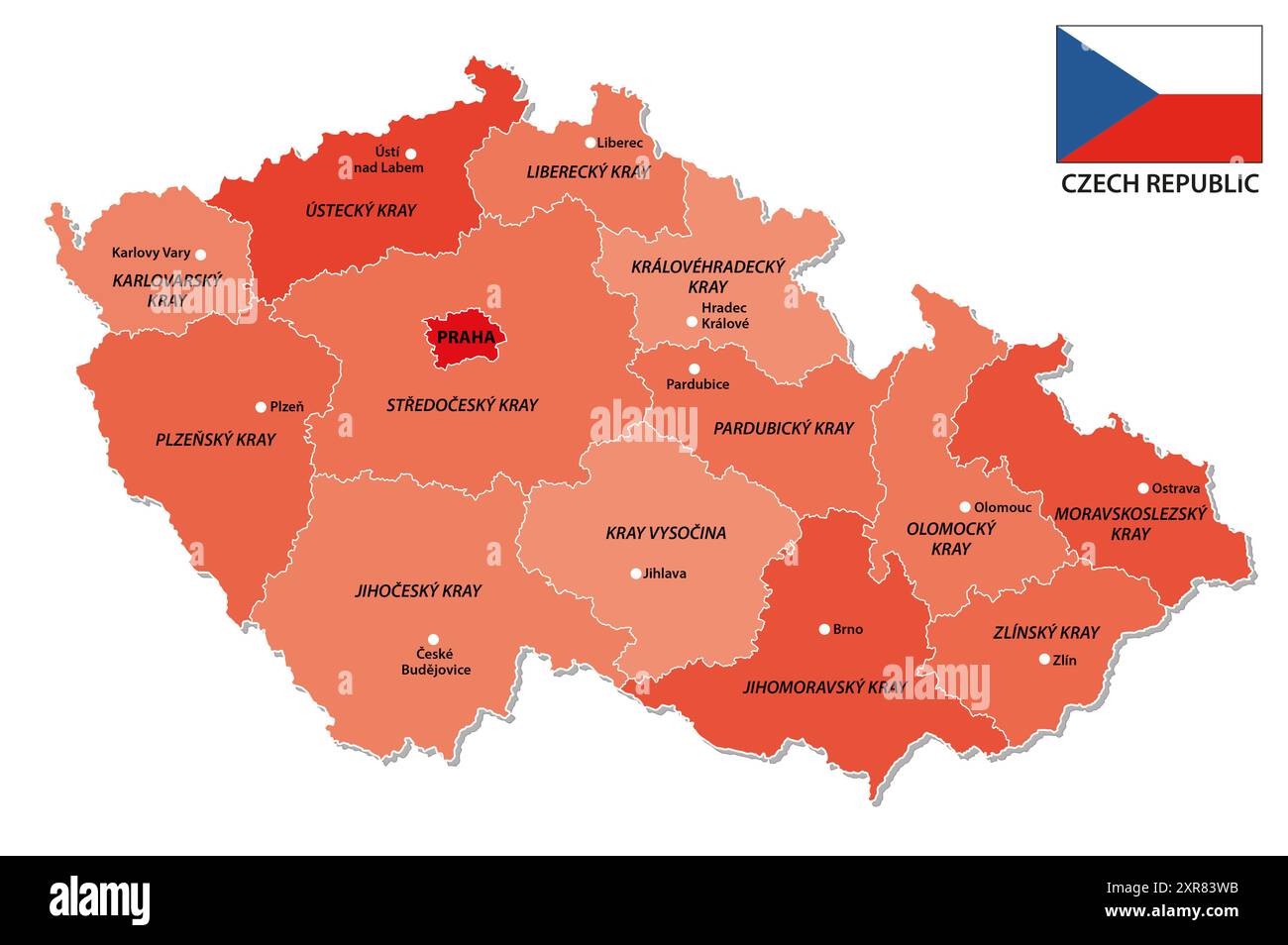 Carta amministrativa vettoriale della Repubblica ceca Foto Stock