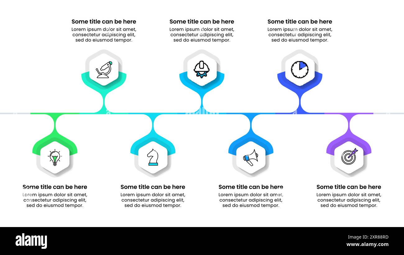 Modello infografico con icone e 7 opzioni o passaggi. Esaoni. Può essere utilizzato per layout del flusso di lavoro, diagrammi, banner, webdesign. Illustrazione vettoriale Illustrazione Vettoriale