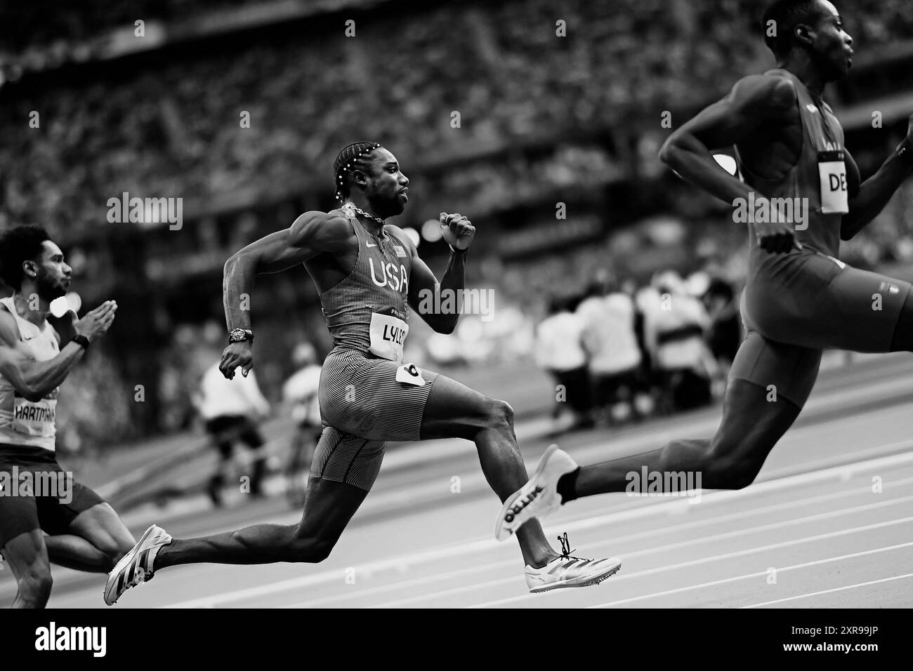 Parigi, Francia. 7 agosto 2024. US' Noah Lyles 400m durante l'Athletics Paris 2024 Olympic Games Day 11 allo Stade de France il 7 agosto 2024 a Parigi, Francia . Foto di Franck Castel/ABACAPRESS. COM credito: Abaca Press/Alamy Live News Foto Stock