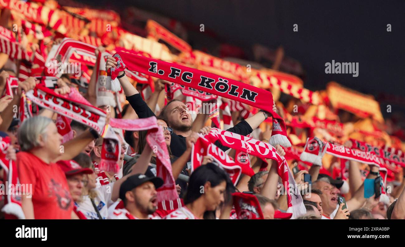 Firo : 02.08.2024, calcio, 2.Liga, 2.Bundesliga, stagione 2024/2025, 1.FC Cologne - HSV Hamburg Hamburg, HSV Hamburg Hamburg Hamburg fans Koln Foto Stock