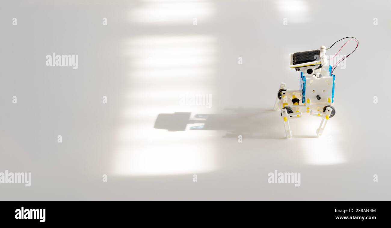 Robot da dettagli in plastica, programmi su computer, robot, formazione moderna, le attrezzature più calde, e-learning, moderne tecnologie di insegnamento, istruzione Foto Stock
