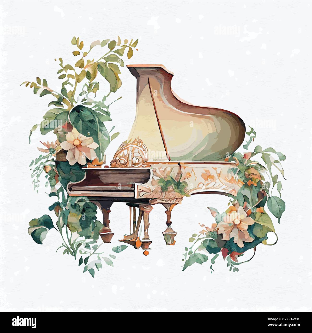 illustrazione ornamentale ad acquerello vettoriale del pianoforte Illustrazione Vettoriale