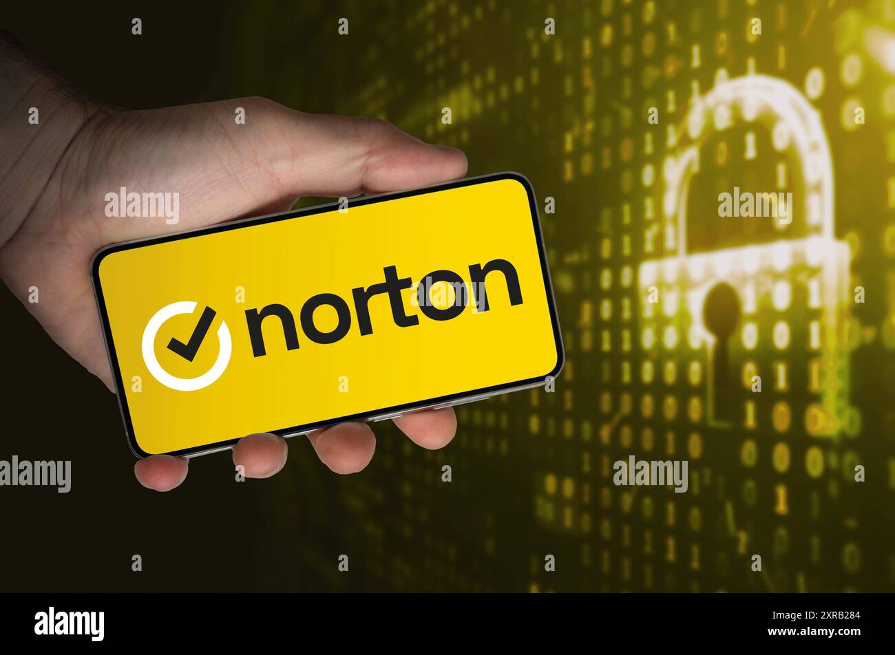 Software Norton - logo visualizzato sul dispositivo mobile Foto Stock