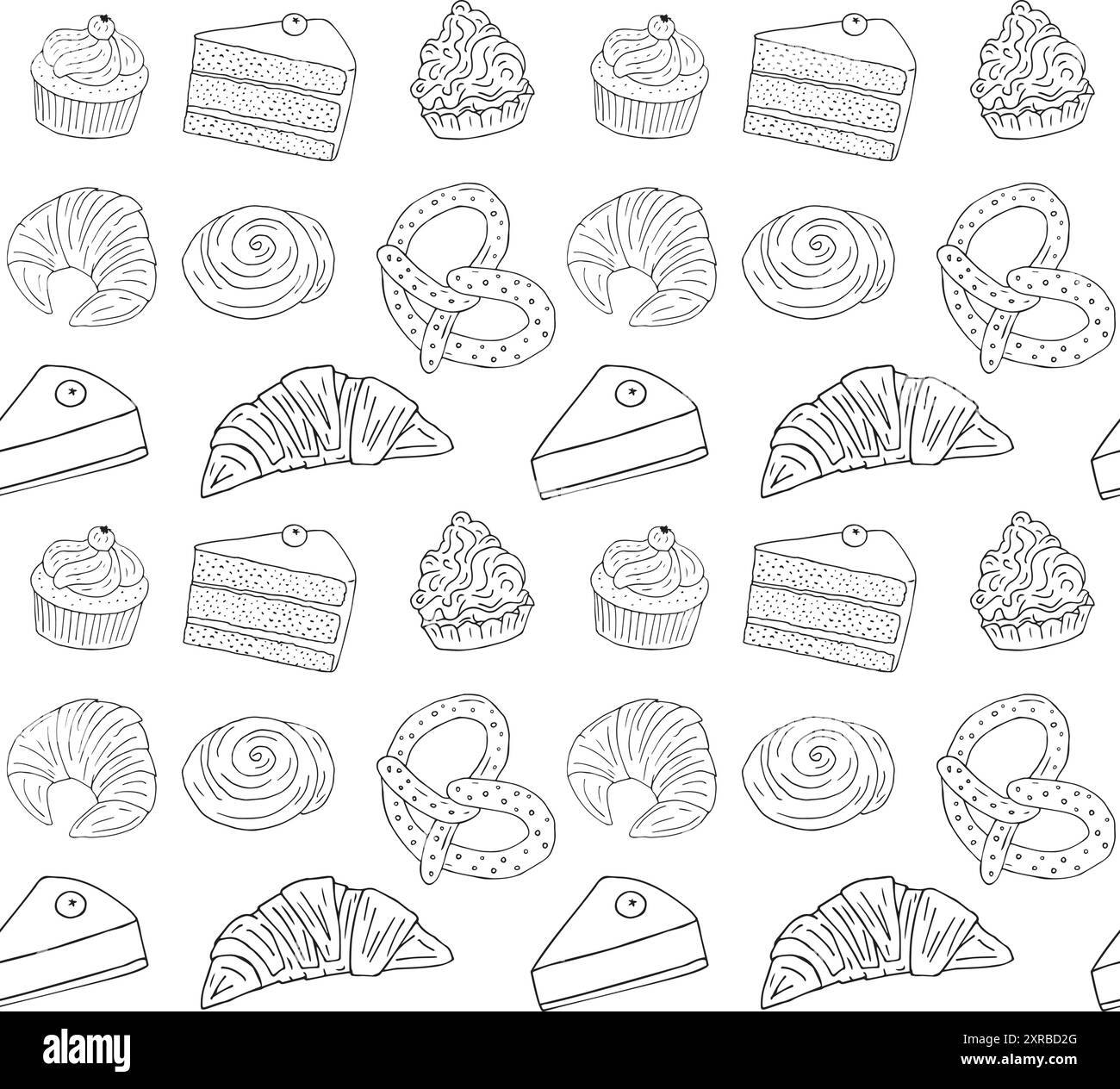 Il disegno vettoriale senza cuciture di boodle disegnato a mano delinea le torte da forno isolate su sfondo bianco Illustrazione Vettoriale Il disegno vettoriale senza cuciture di boodle disegnato a mano delinea le torte da forno isolate su sfondo bianco Illustrazione Vettoriale