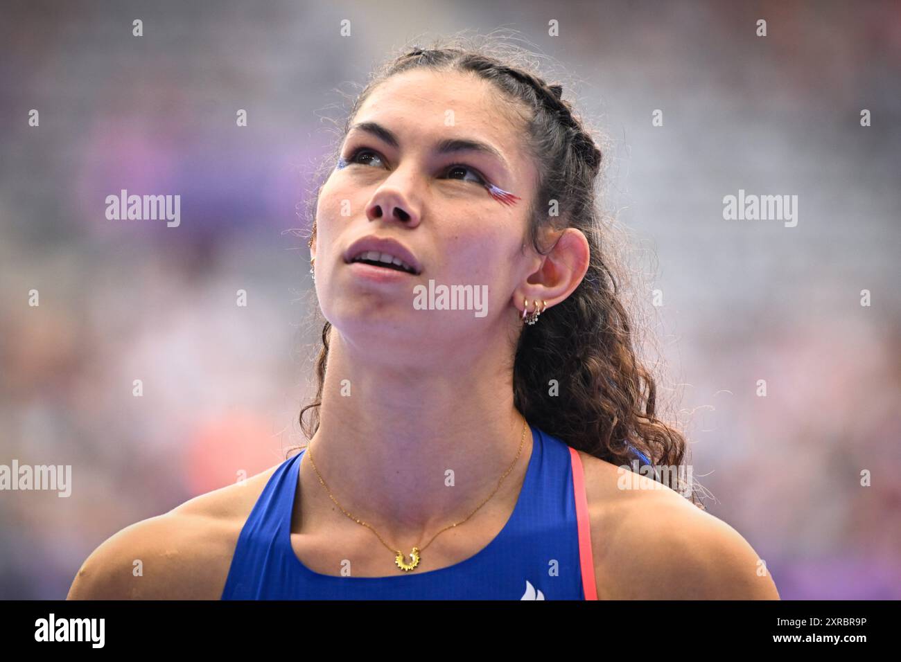 Saint Denis, Francia. 8 agosto 2024. LAZRAQ KHLASS Auriana ( fra ), atletica leggera, Heptathlon Javelin femminile lanciata durante i Giochi Olimpici di Parigi 2024 l'8 agosto 2024 allo Stade de France di Saint-Denis vicino Parigi, Francia - foto Federico Pestellini/Panoramic/DPPI Media Credit: DPPI Media/Alamy Live News Foto Stock