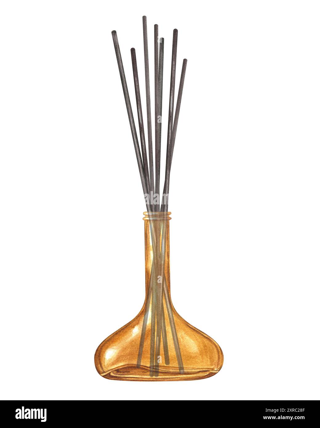 Diffusore di canne aromatiche con bastoncini profumati. Flacone spray marrone con olio organico essenziale. Aromaterapia per casa, relax. Naturopatia. Foto Stock