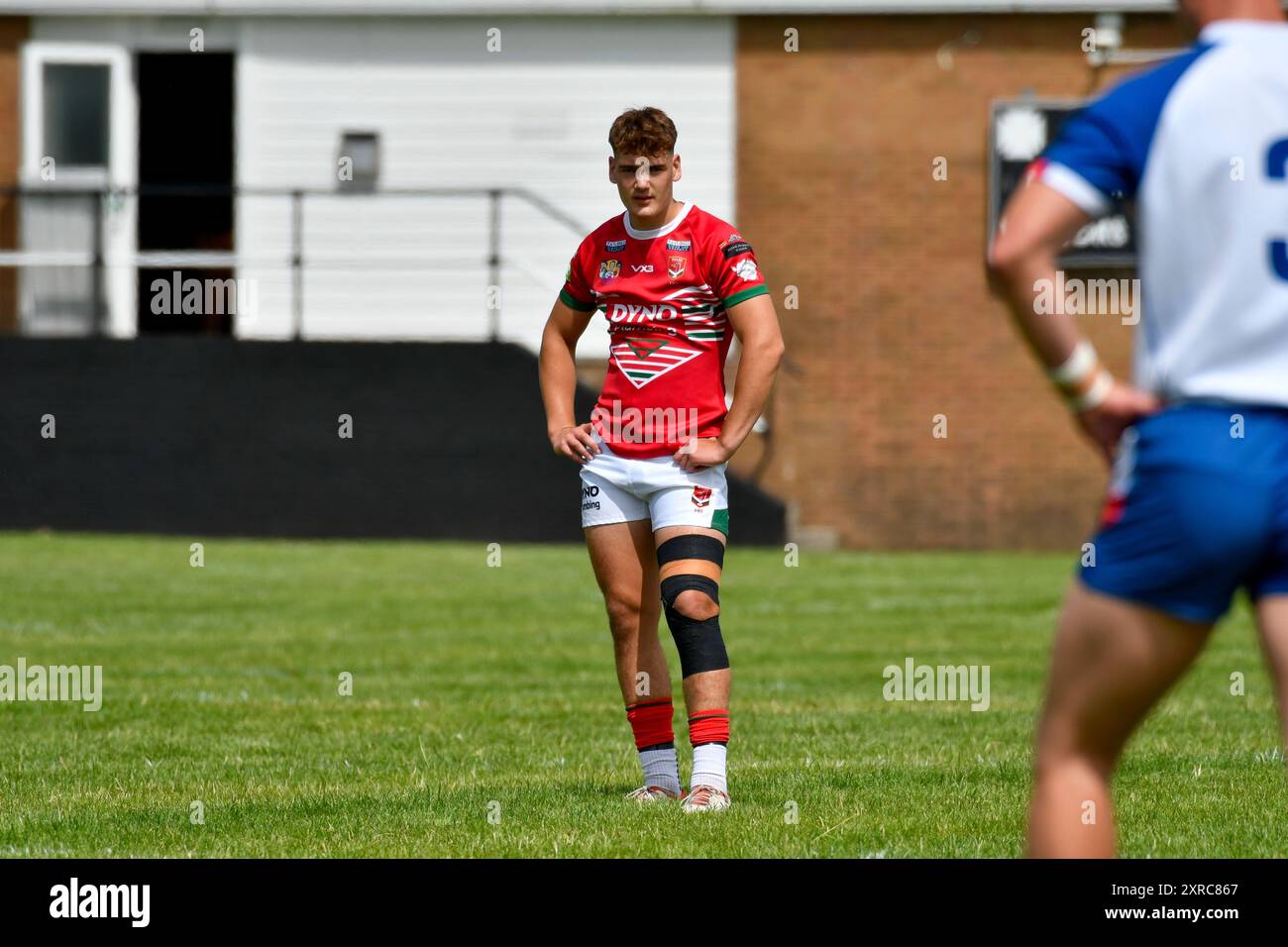 Neath, Galles. 3 agosto 2024. Evan Williams del Galles durante la partita del campionato Under 16 Four Nations tra Galles e Inghilterra Community Lions al Lextan Gnoll di Neath, Galles, Regno Unito, il 3 agosto 2024. Crediti: Duncan Thomas/Majestic Media. Foto Stock