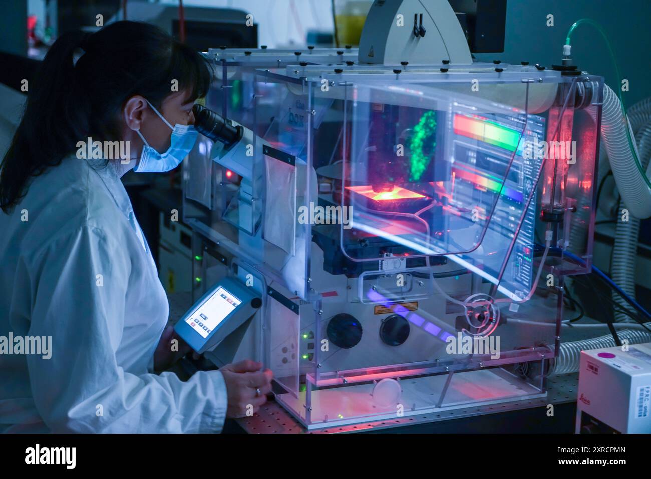 Torino, Italia - 19 ottobre 2021: Giovani ricercatori al lavoro in un laboratorio oncologico dedicato alla ricerca scientifica Foto Stock