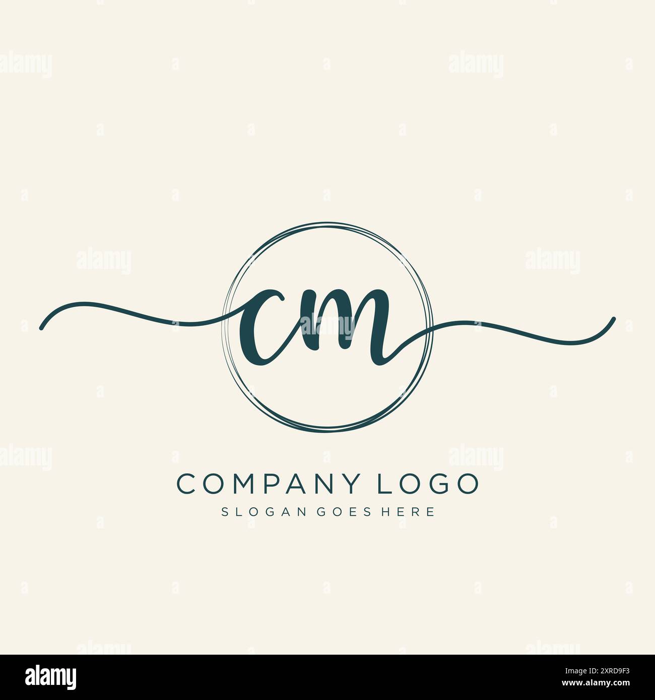 Design iniziale del logo di scrittura a mano CM Illustrazione Vettoriale