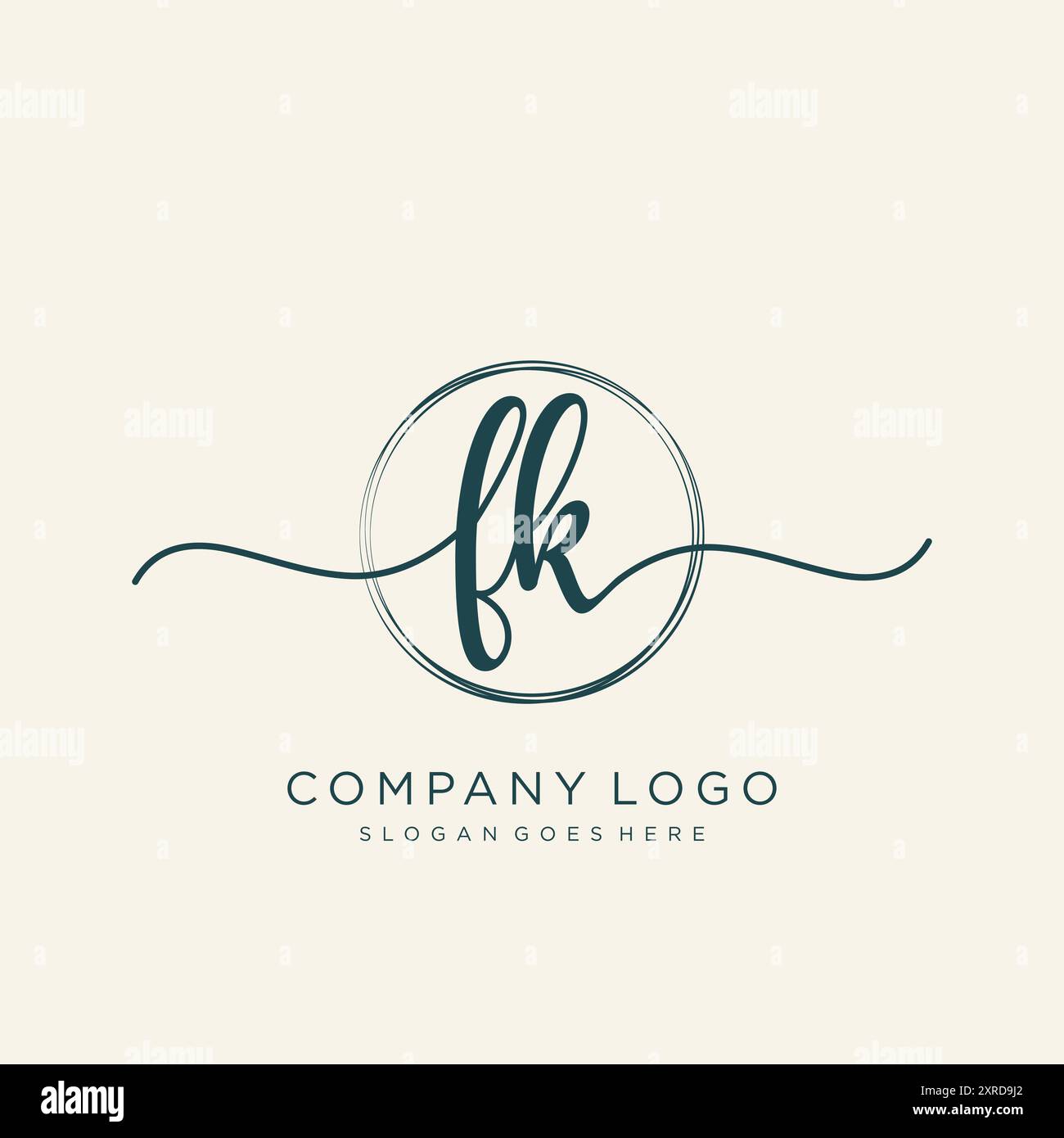 Design iniziale del logo FK per la scrittura a mano Illustrazione Vettoriale