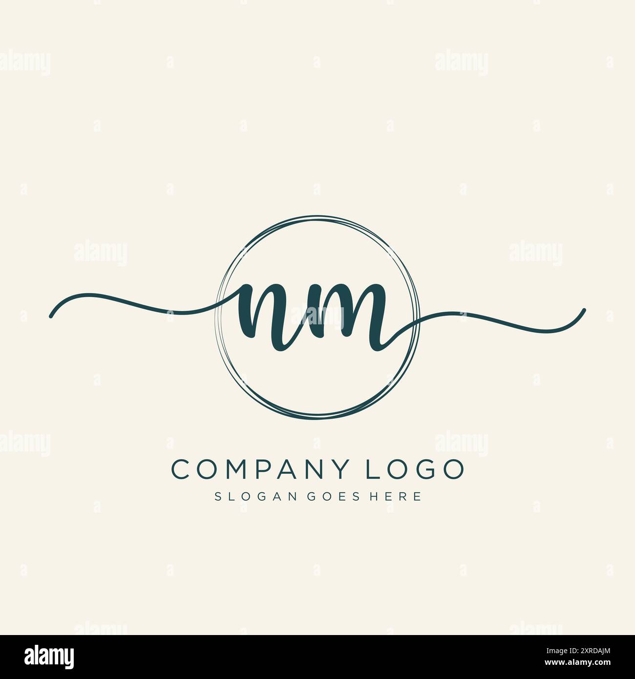 Design iniziale del logo della scrittura a mano NM Illustrazione Vettoriale