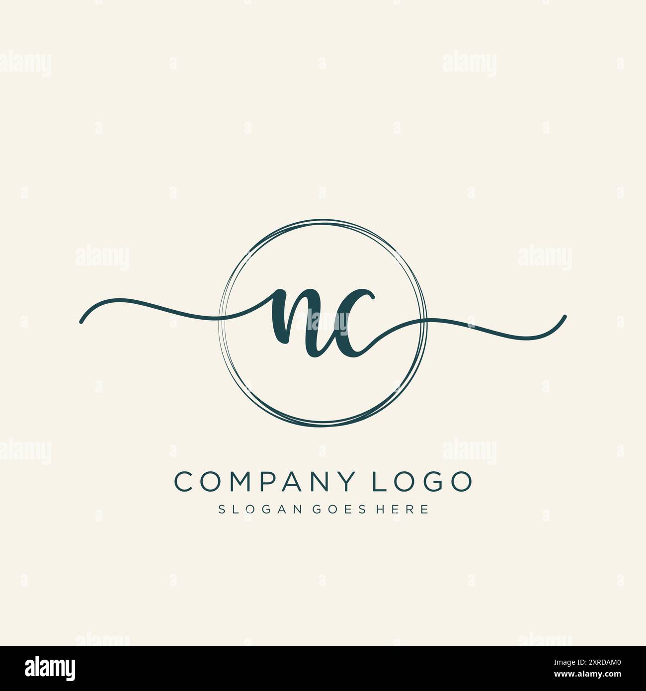 Design iniziale del logo NC per la scrittura a mano Illustrazione Vettoriale