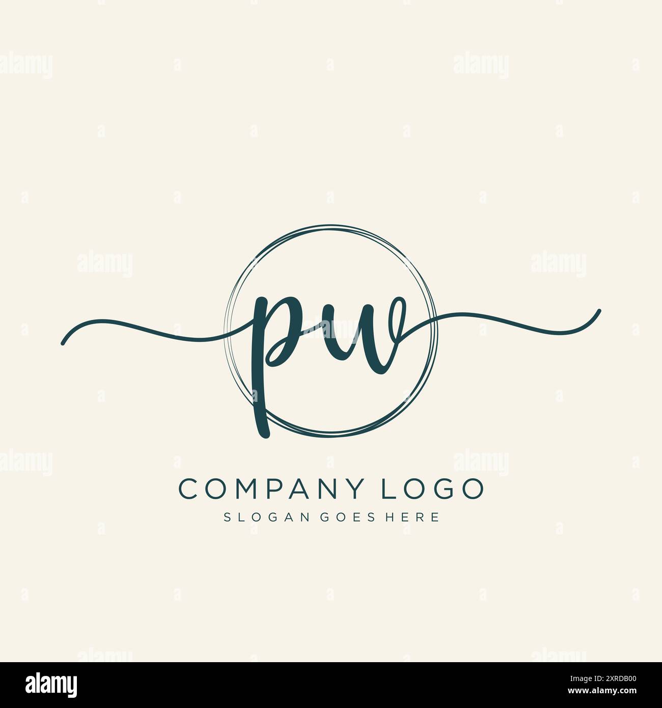 Design iniziale del logo PW per la scrittura a mano Illustrazione Vettoriale