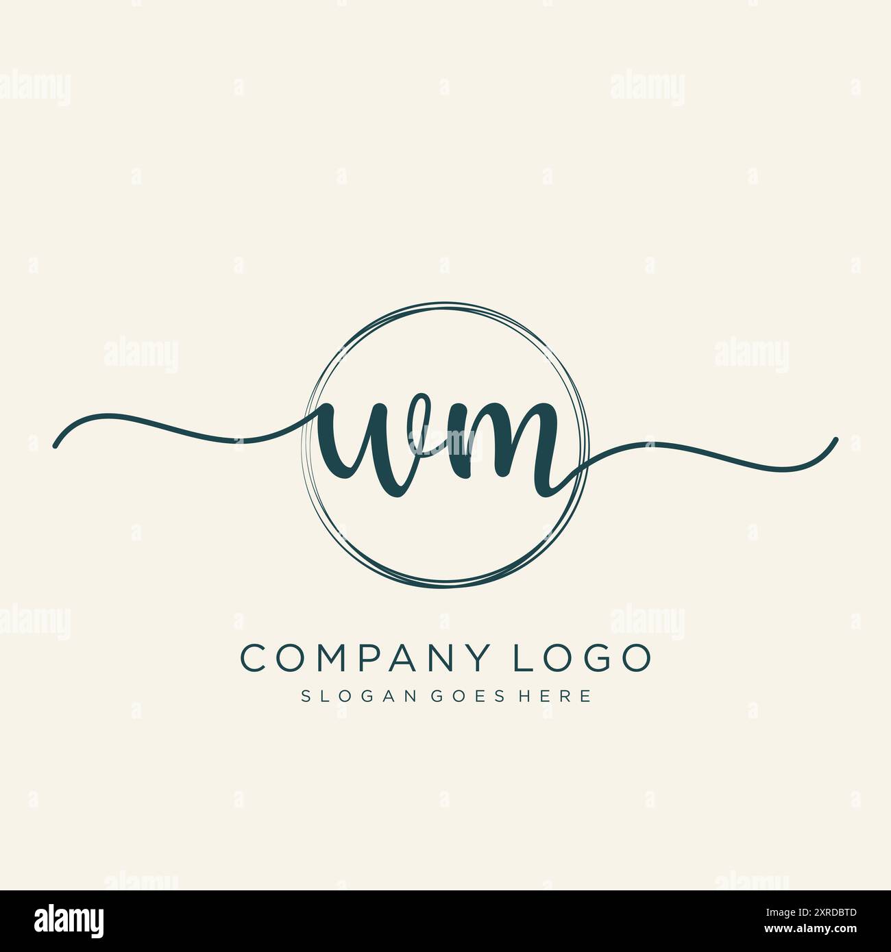 Design iniziale del logo di scrittura a mano WM Illustrazione Vettoriale