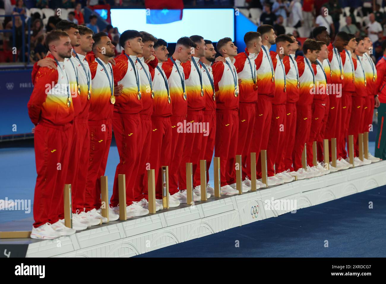 U23U23 Spain team Group (ESP), 9 AGOSTO 2024, - calcio: Cerimonia della medaglia maschile durante i Giochi Olimpici di Parigi 2024 al Parc des Princes di Parigi, Francia. Crediti: Naoki Morita/AFLO SPORT/Alamy Live News Foto Stock