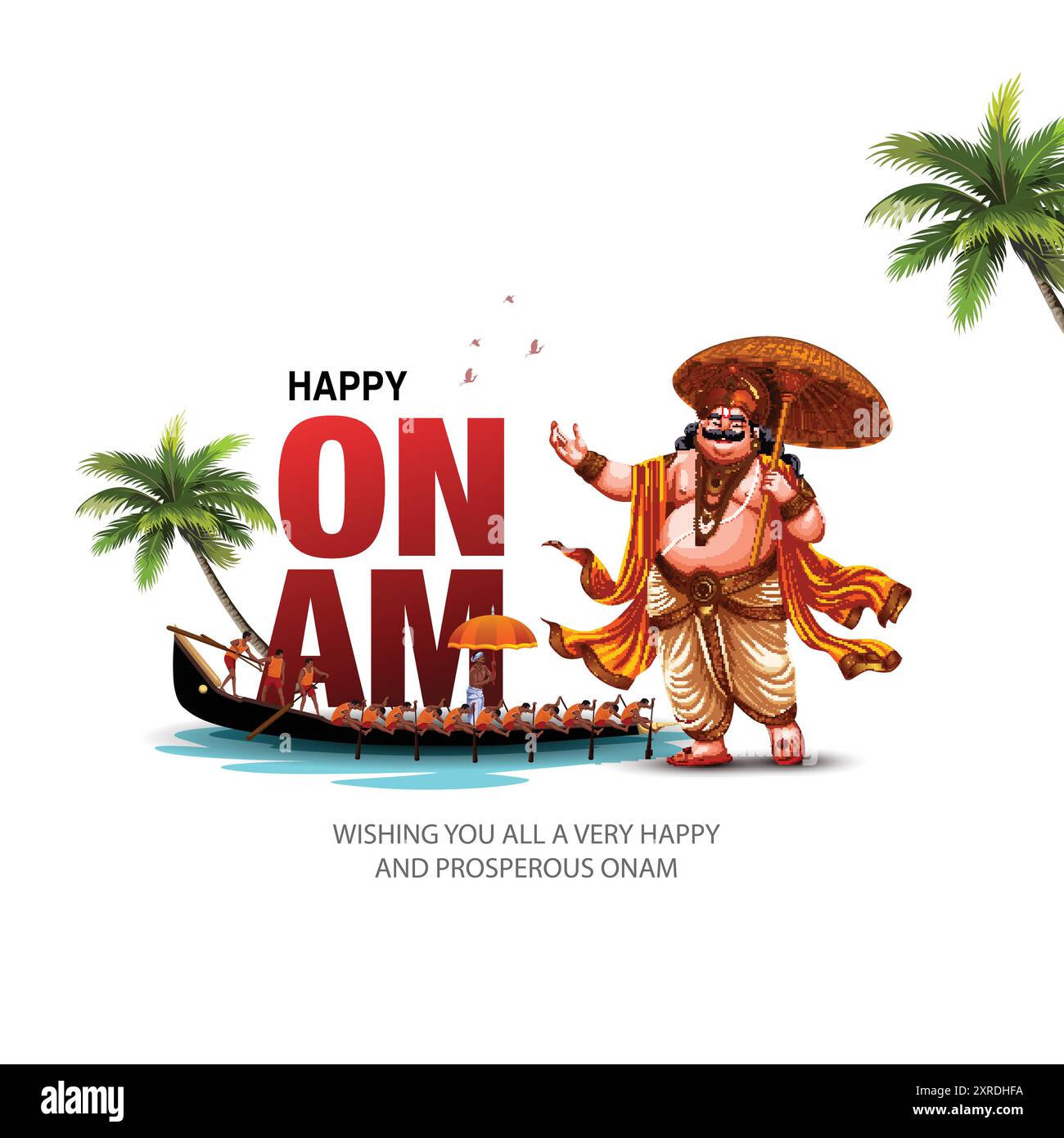 Nuovo festival del Kerala Happy onam con sfondo bianco indiano, da utilizzare per poster, opuscoli, banner. disegno dell'illustrazione vettoriale astratta Illustrazione Vettoriale