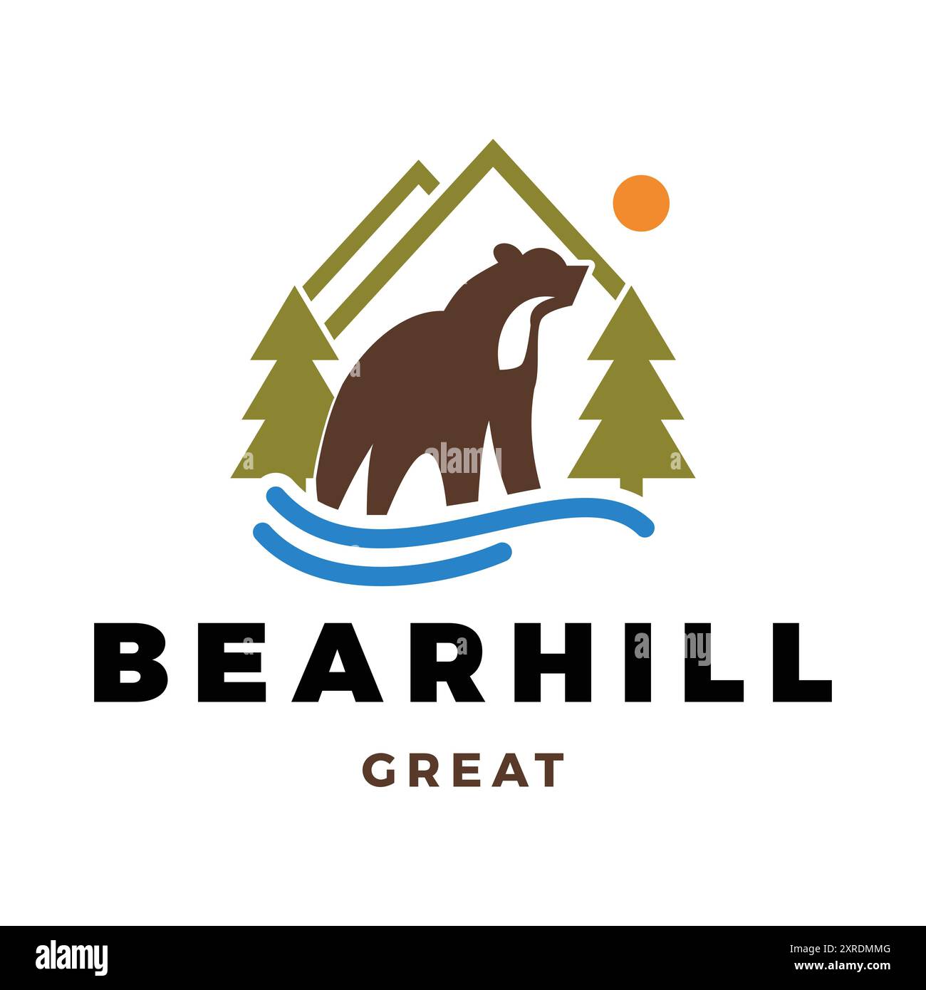 Modello di disegno con logo Bear Hill Icon Illustrazione Vettoriale
