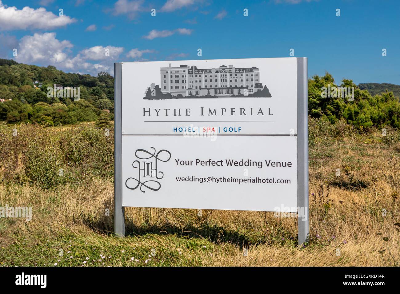 L'insegna per l'Hythe Imperial Hotel, spa e campo da golf Foto Stock