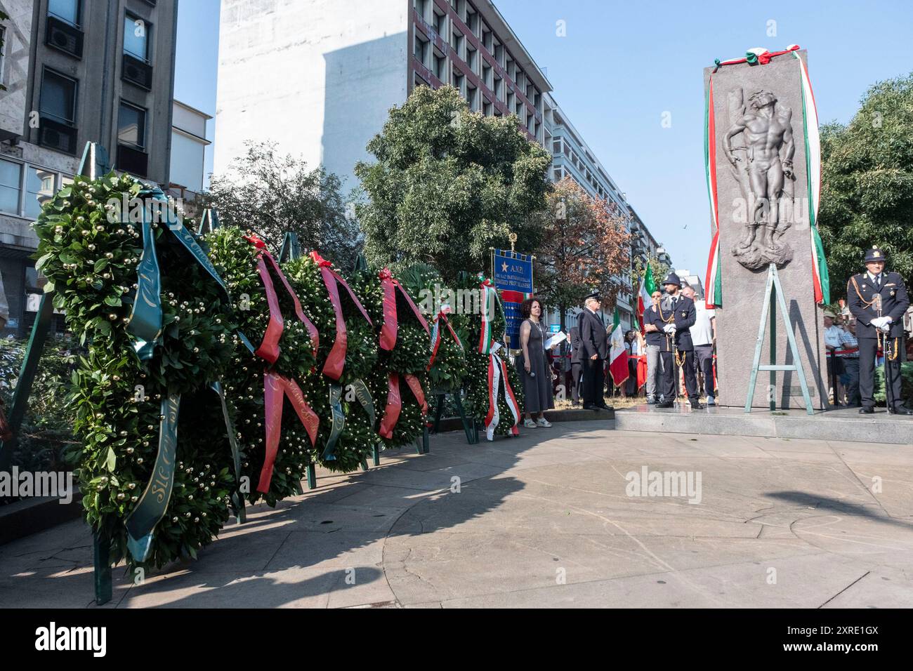 Milano, Italia. 10 agosto 2024. Cerimonia istituzionale in memoria dei martiri di Piazzale Loreto - Cronaca - Milano, Italia - sabato 10 agosto 2024 (foto Alessandro Cimma/Lapresse) crediti: LaPresse/Alamy Live News Foto Stock