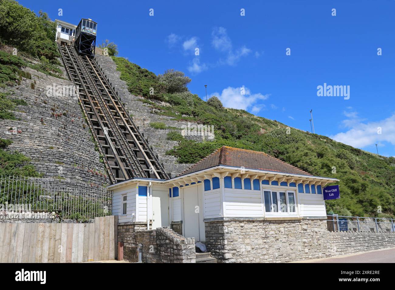 West Cliff Lift (funicolare), Bournemouth, Dorset, Inghilterra, Gran Bretagna, Regno Unito, Regno Unito, Europa Foto Stock