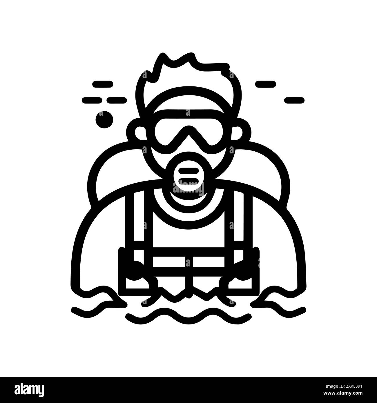 Icona delle immersioni subacquee o simbolo della linea moderna. Grafica a linee vettoriali e design a icone con un contorno audace. Simbolo minimalista Pixel Perfect in bianco e nero isolato Illustrazione Vettoriale