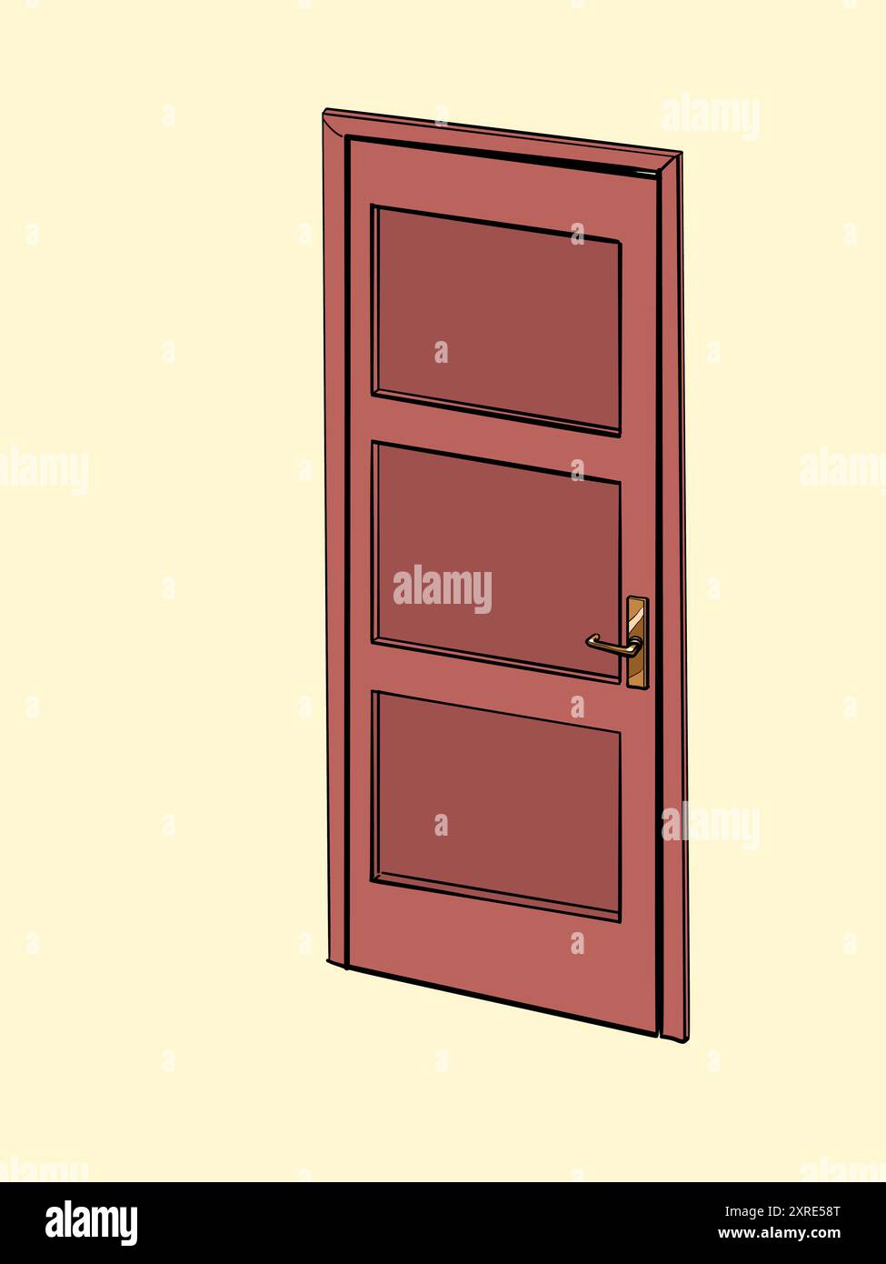 Design minimalista per la casa. Un ostacolo agli obiettivi futuri. Sportello chiuso con sfondo semplice vuoto. Pop Art retro Vector Illustration Kitsch Vinta Illustrazione Vettoriale