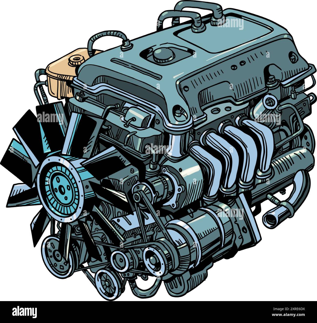 Motore di alta qualità per auto. Grandi offerte per i conducenti e le loro auto. Manutenzione del veicolo una volta alla stagione. Illustrazione Vector retro Pop Art Kitsch Vint Illustrazione Vettoriale