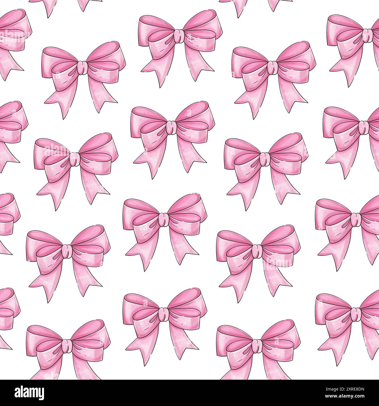 Fiocco rosa acquerello senza cuciture. Elegante clipart vintage. Sogno volante. Bambola cartoni animati art. Ornamento disegnato a mano. Per il design, la stampa, il tessile Foto Stock