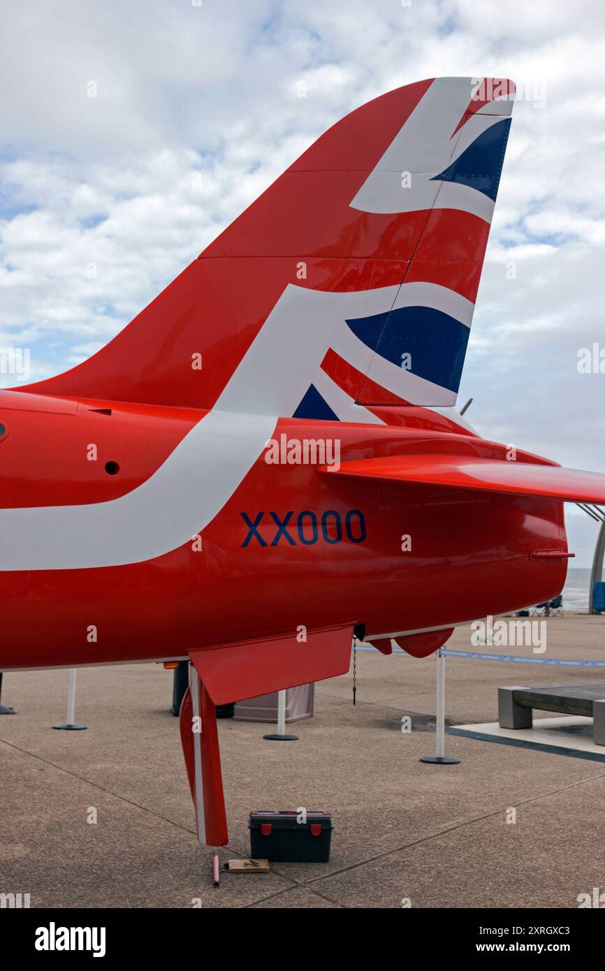 Frecce rosse Hawk T1 in mostra statica al Blackpool Air Show 2024. Foto Stock