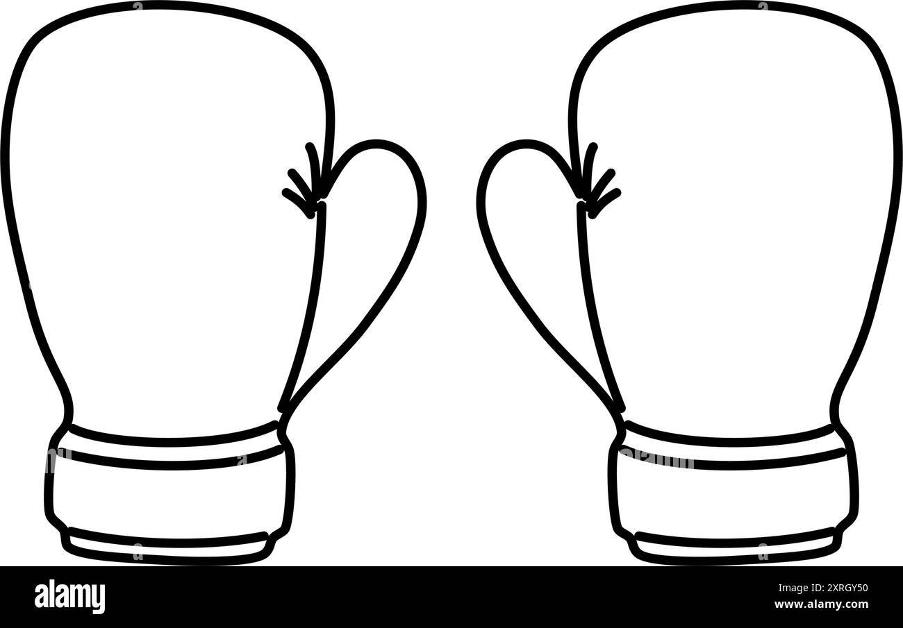 Un paio di guanti da boxe disegnati a mano. Icona di contorno dell'attrezzatura sportiva per la boxe. Illustrazione Vettoriale