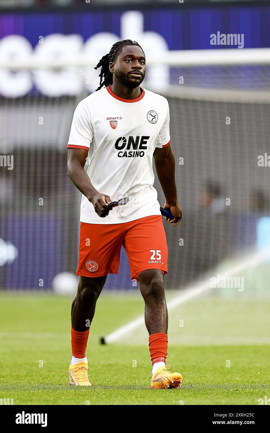 Almere, Paesi Bassi. 10 agosto 2024. ALMERE, 10-08-2024, Yanmar Stadium, stagione 2024/2025, calcio olandese Eredivisie. Durante la partita Almere City FC - AZ Almere City player Christopher Mamengi Credit: Pro Shots/Alamy Live News Foto Stock