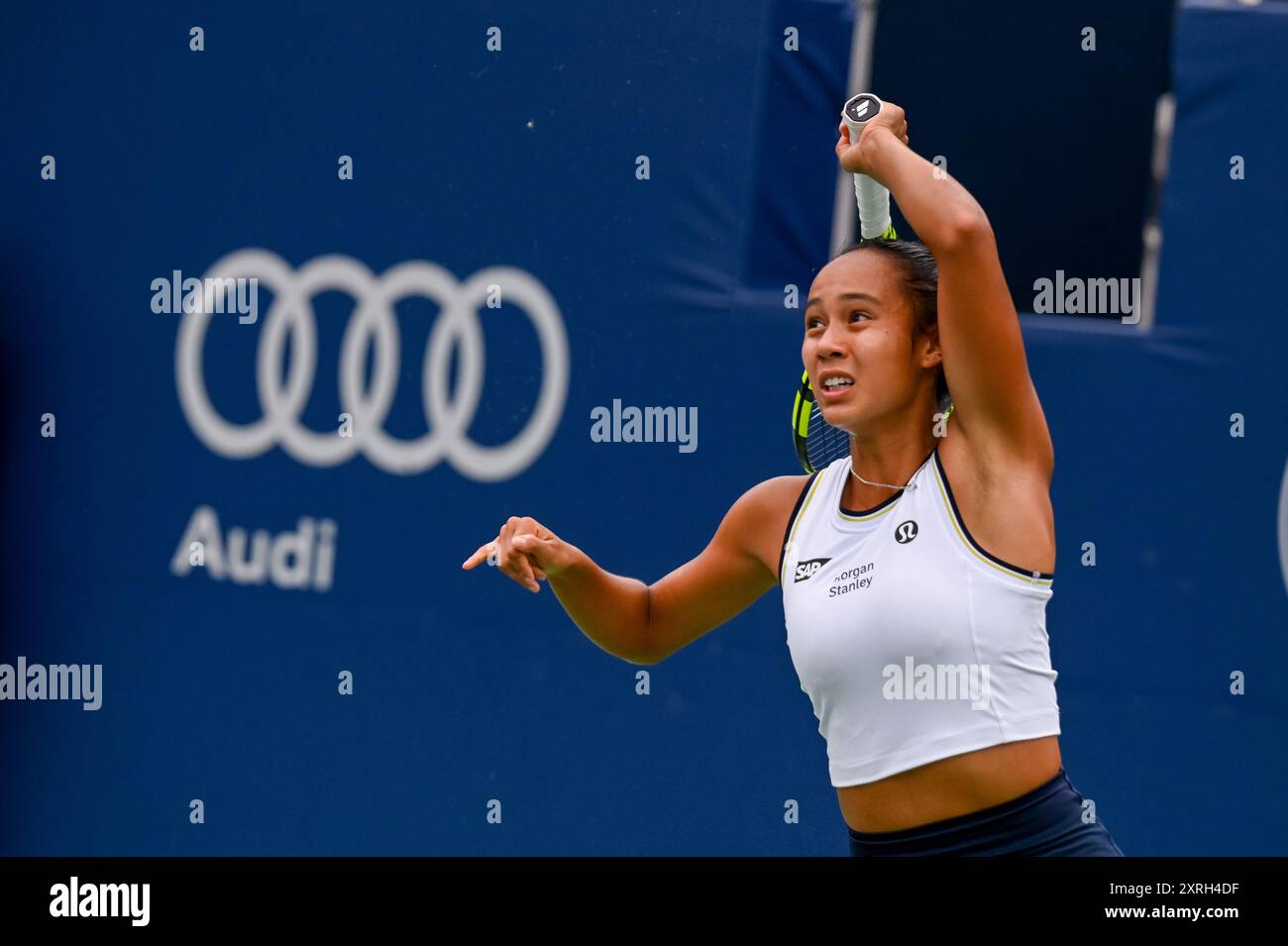 8 agosto 2024. Toronto, Canada. Il tennista canadese Leylah Fernandez partecipa al WTA 1000 Toronto National Bank Open. Christopher Child/EXimages Foto Stock