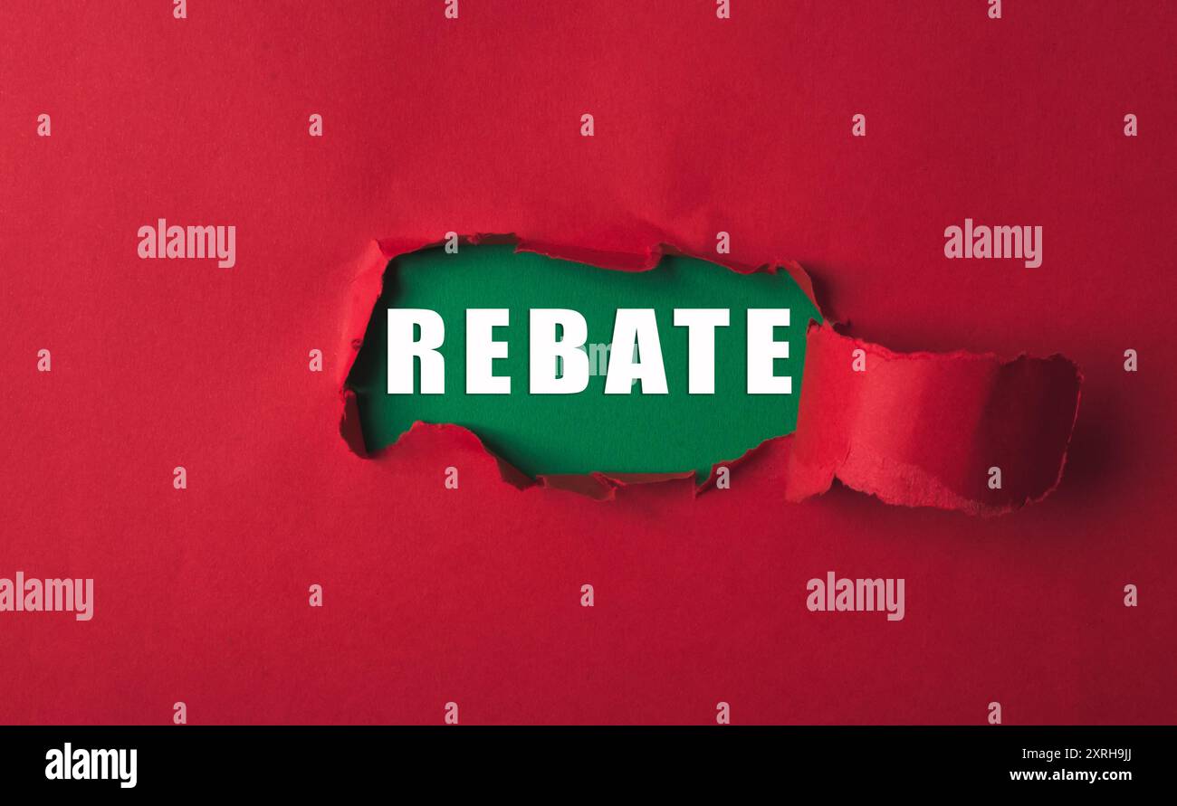 Uno sfondo rosso con un bordo verde e la parola SCONTO scritta in bianco. L'immagine ha un senso di mistero e intrigo Foto Stock