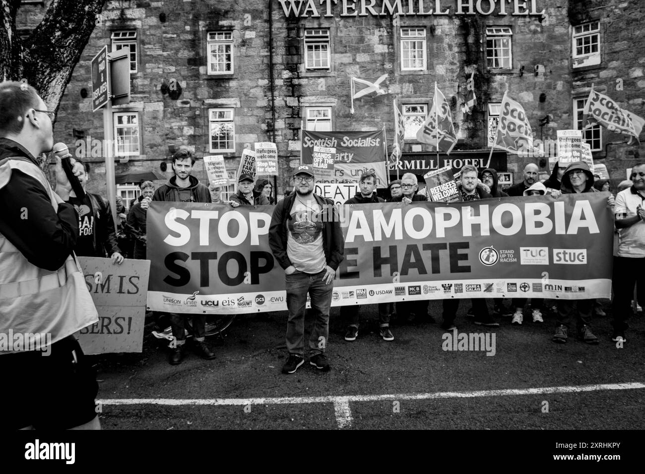 Paisley Watermill Anti Racism Rally 9 agosto 2024 Foto Stock