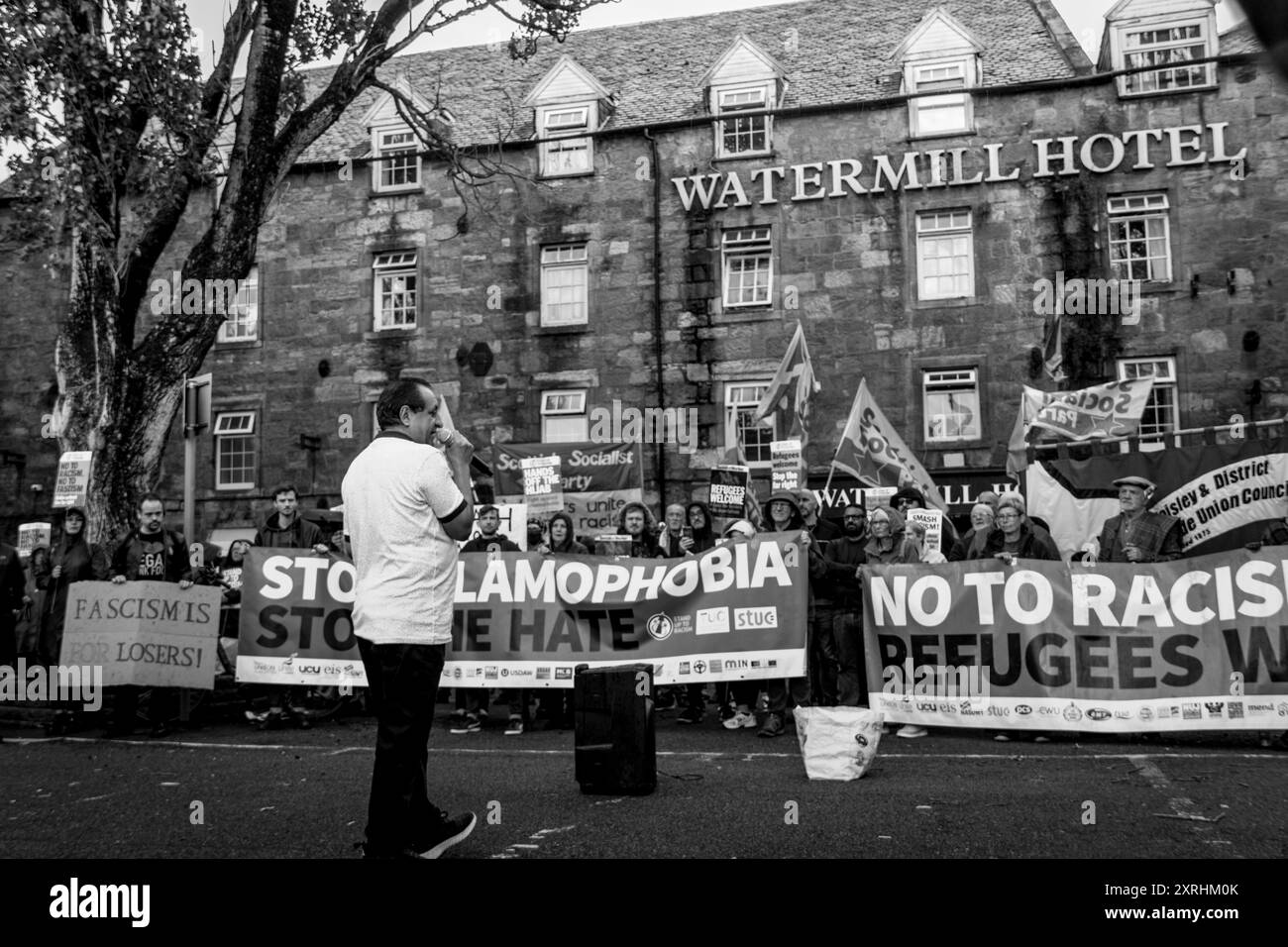 Paisley Watermill Anti Racism Rally 9 agosto 2024 Foto Stock