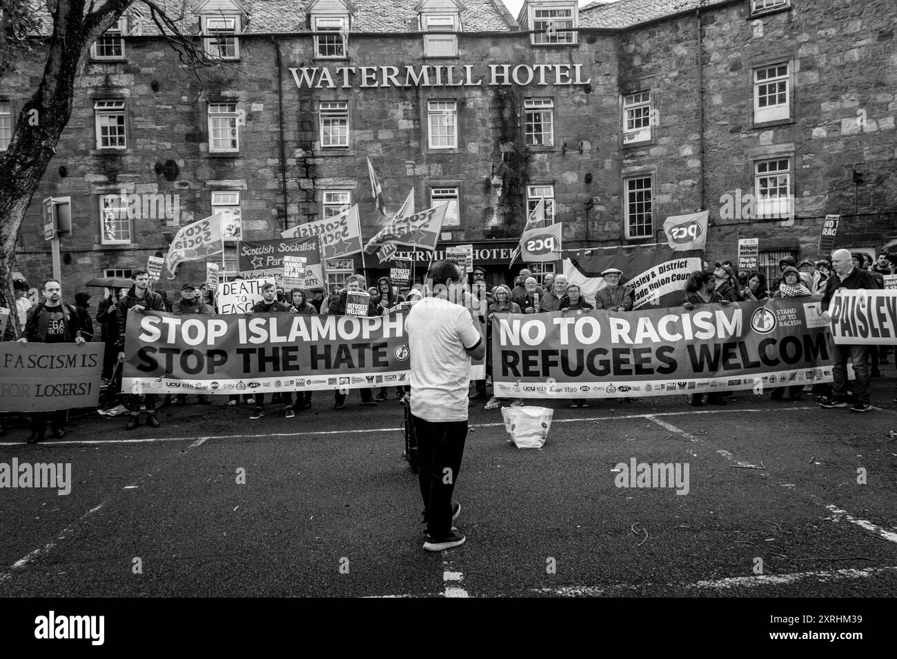 Paisley Watermill Anti Racism Rally 9 agosto 2024 Foto Stock