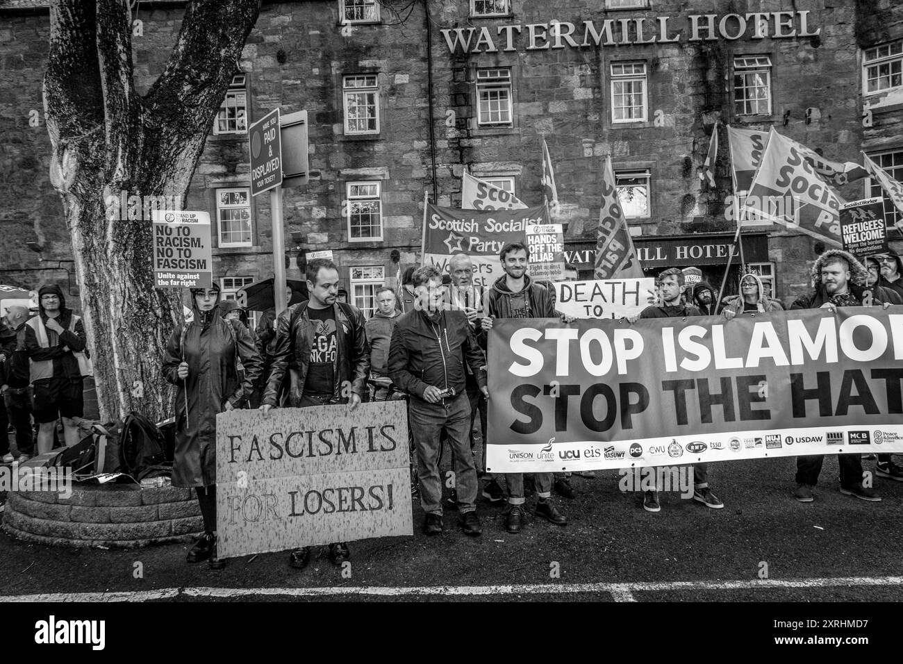 Paisley Watermill Anti Racism Rally 9 agosto 2024 Foto Stock