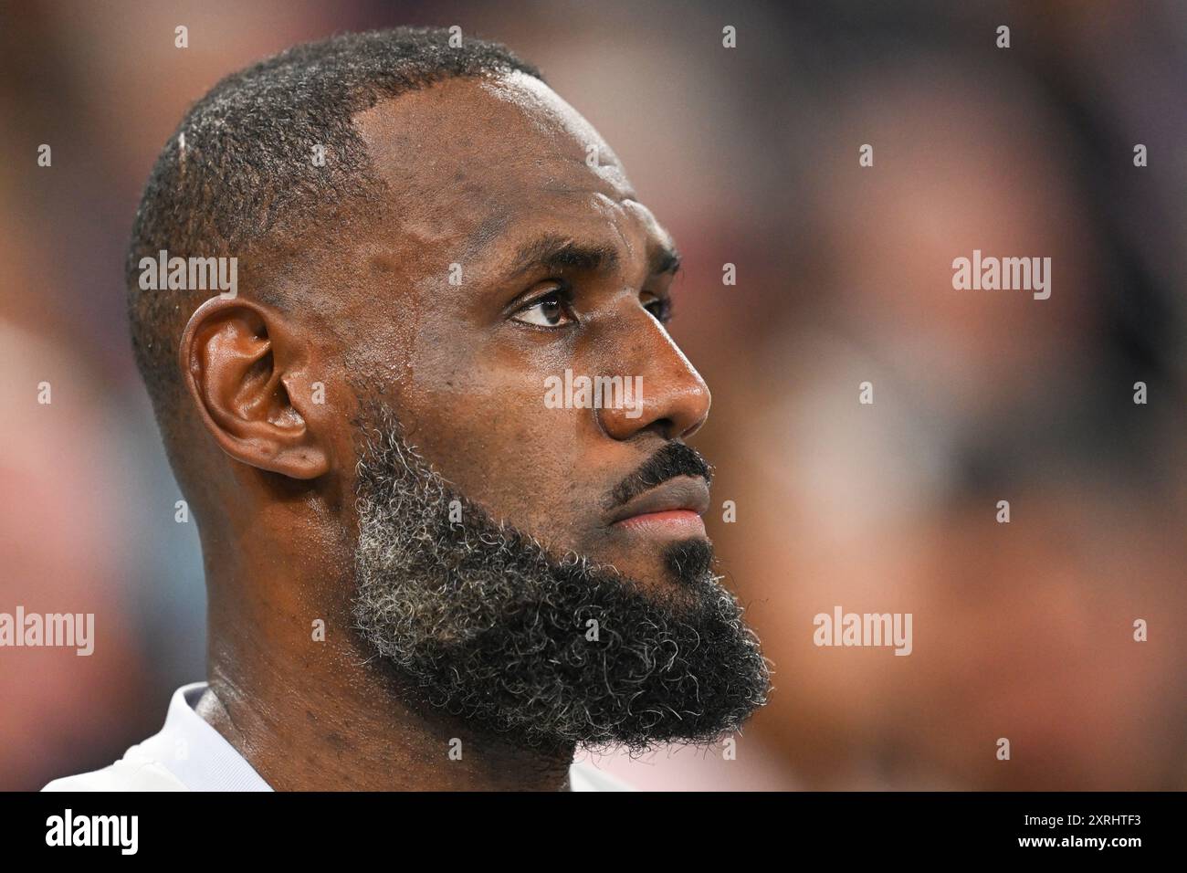 Parigi, Francia. 10 agosto 2024. Olimpiadi, Parigi 2024, basket, finale, Francia - USA, LeBron James dagli Stati Uniti. Crediti: Sven Hoppe/dpa/Alamy Live News Foto Stock