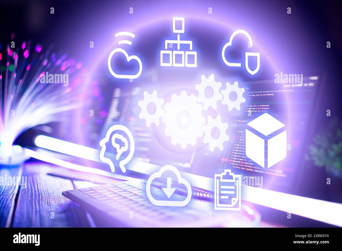 Concetto di tecnologia di cloud computing. Protezione di dati e server in remoto. Connessione di rete. Progetto di startup innovativo. Foto Stock