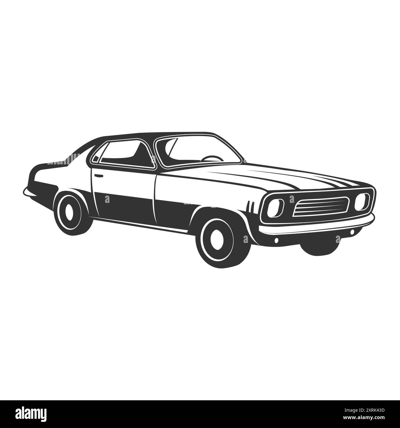 Design classico di un'auto retrò d'epoca. Silhouette vettoriale. Elemento di design per logo, insegna, emblema. Berlina sportiva americana. Illustrazione Vettoriale