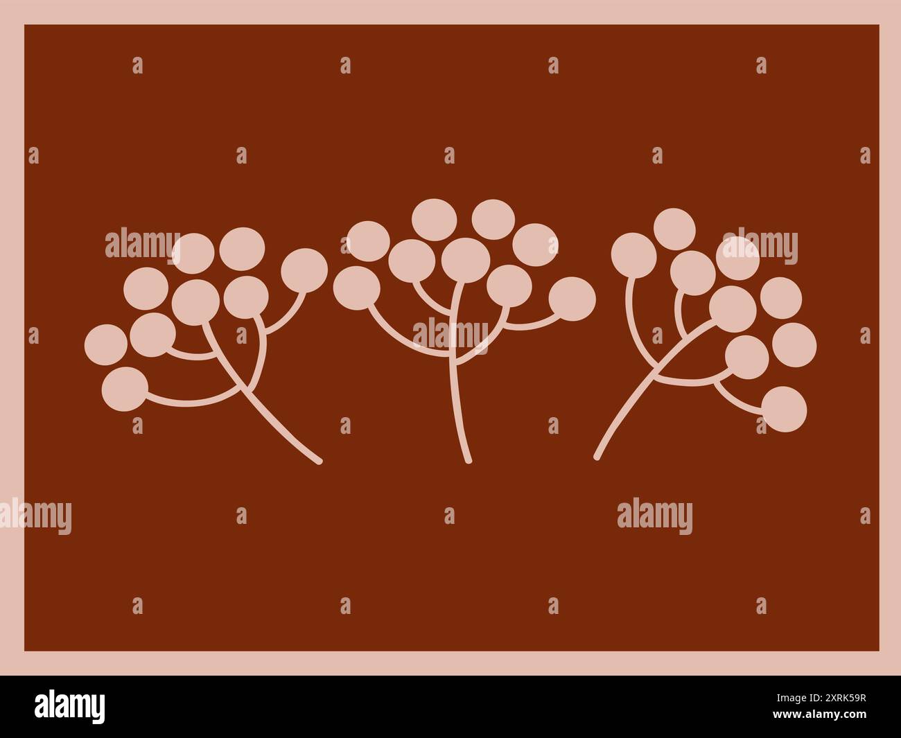 Illustrazione astratta di tre alberi stilizzati con fogliame rotondo su sfondo marrone testurizzato Illustrazione Vettoriale