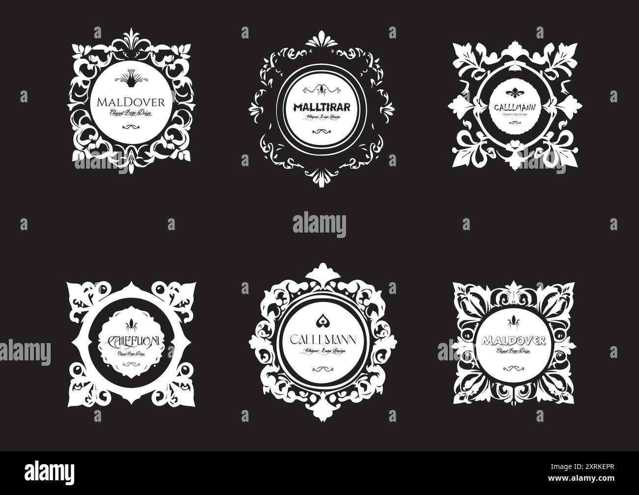 Raccolta di modelli di logo floreali vettoriali. Design naturale e organico con corone, cornici e bordi Illustrazione Vettoriale