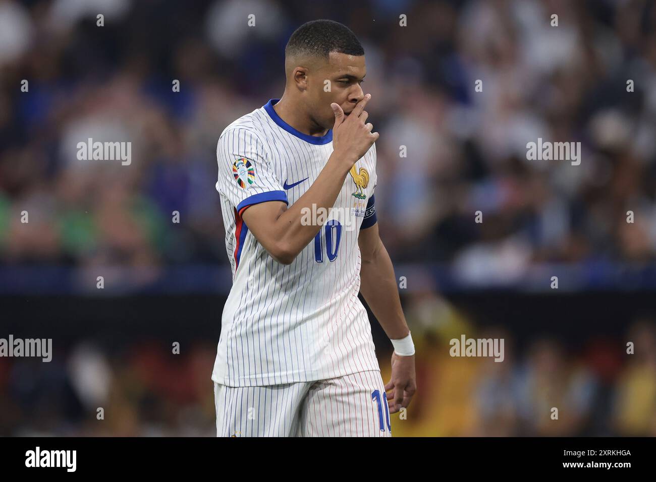 Monaco, Germania, 9 luglio 2024. La Francia Kylian Mbappe reagisce durante la semifinale dei Campionati europei di calcio all'Allianz Arena di Monaco. Il credito immagine dovrebbe essere: Jonathan Moscrop / Sportimage Foto Stock